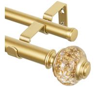 USFOOK - Bastone doppio per tende da 2,5 cm, per finestre da 1,7 a 3 m, regolabile, resistente, telescopico, con terminali traslucidi, montaggio a parete