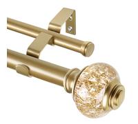 USFOOK - Bastone doppio per tende da 2,5 cm, per finestre da 1,7 a 3 m, regolabile, resistente, telescopico, con terminali traslucidi, montaggio a parete