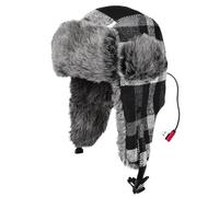 Ushanka - Cappello riscaldante con USB, resistente al , con paraorecchie, per adulti, adolescenti, uomini, per ciclismo, passeggiate, pendolari, pesca, Griglia bianca e nera.