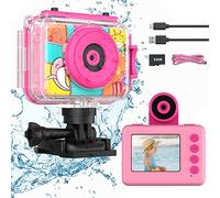 Ushining Fotocamera Impermeabile per Bambini, Macchina Fotografica Subacquea, HD 1080P Videocamera Con 2,0 Pollici Schermo 32GB TF Scheda, Fotocamera Digitale Subacquea, Rosa
