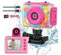 Ushining Macchina Fotografica Digitale per Bambini, Impermeabile Subacquea, HD 1080P Videocamera con 2,0 Pollici Schermo 32GB TF Scheda, Regalo per Ragazzi e Ragazze, Rosa