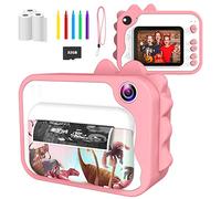 Ushining Macchina Fotografica Istantanea per Bambini, Fotocamera Digitale per Bambini con Schermo da 2,4 Pollici Scheda 32 GB 3 Rotoli di Carta da Stampa, Regali per Ragazze Ragazzi da 3-12 Anni, Rosa