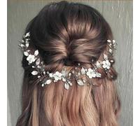 Ushiny Fiore Sposa Matrimonio Capelli Vite Argento Perla Lunga Fascia Foglia Stilista Accessori per capelli per donne e ragazze