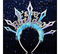 Ushiny Luce su Alles Gute zum Geburtstag Fascia per capelli Blu Led Compleanno Fasce per capelli Brillante Partito Accessori per capelli Per Donne