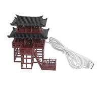 USHOBE Pagoda Miniatura LED USB, Decorazione Asiatica Marrone per Acquario | Plastica Resistente All’umidità, Luce Ambientale Istantanea, Adatta a Vaso Succulente e Ufficio