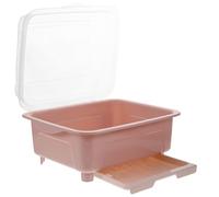 USHOBE Scolapiatti da Cucina con Coperchio e Vassoio, PP Rosa | Scarico Rapido Dell'acqua, Superficie Liscia e Struttura Smontabile, Facile da Lavare e Riporre