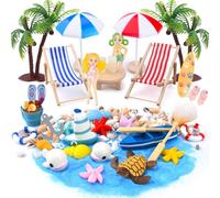 USHOP 38 Pezzi Miniature Spiaggia Micro Paesaggio,Decorazioni da Spiaggia in Miniatura,Mini Sedia a Sdraio Ombrellone Palme Kit di Ornamento in Miniatura,Miniature Giocattoli Giardino