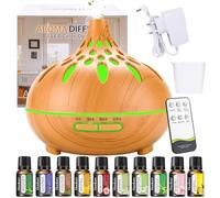 USHOP Diffusore di Oli Essenziali,500ml Diffusore di Aromi,Diffusore Profumatore per Ambienti con Telecomando,Set di 10 Oli Essenziali,Silenzioso per Casa e Ufficio Camera da Letto Sala Spa