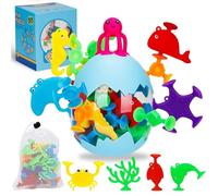 USHOP Giochi Bagnetto Neonato,30 Pezzi Giocattolo a Ventosa in Silicone,Giocattoli da Costruzione Giocattolo Sensoriale da Viaggio Giocattoli Bagno Educativi Regalo per Bambini 3 4 5 6 7Anni
