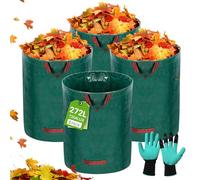 USHOP Sacchi Giardinaggio, 4x 272L (76x67cm) Sacchetti per Rifiuti da Giardino, Impermeabili, Riutilizzabili per Raccogliere Foglie, Erba Tagliata, Rifiuti Verdi e Detriti con Guanti