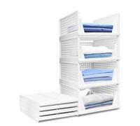 USHOP Set da 4 Organizer Armadio Impilabile -cassetti impilabili ,Design perforato con scomparti estraibili,Cassetti Armadio-saving per camera da letto/cucina/bagno (Bianco)