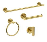 USHOWER Brushed Gold Bathroom Accessories Set, 24-Inch Towel Bar Set Wall Mounted, Durable SUS304 Stainless Steel Bathroom Hardware Set, 4-Piece