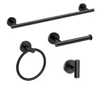 USHOWER Set di accessori da bagno nero opaco, set moderno da 61 cm con barra portasciugamani da parete, set di accessori da bagno in acciaio inossidabile SUS304 resistente, 4 pezzi