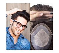 Usi da uomo Pizzo & PU Base della pelle Uomini Top 8×10" Maschio Capello Protesi Capelli Uomini Parrucca Uomo Diamante Linea Capelli Naturali Indiano Umani Unità Sistema per Uomini Testa della