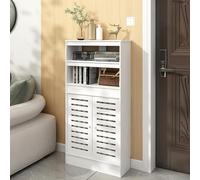 Usknxiu Copritermosifone in Legno, Mobile copricalorifero Alto Bianco Coperture per termosifoni Domestici in Stile Moderno Mobile Decorativo a 2 Ante con ripiano, Ideale per l'ingresso,L80*H120*W25