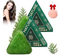 Usman Grass Shampoo Bar, 2025 New Nature Triangle Shampoo Bar, Seven Green Soap Shampoos, Calming & Strengthens Hair, Control Oil and Remove Dandruff, with a Foaming Net (2PCS)