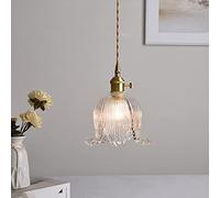USMJQVZ Lampada a Sospensione in Vetro a Fiore retrò Nordico, Lampada da soffitto a Sospensione in Vetro in Ottone Viola Apparecchio a Sospensione per Illuminazione della Camera da Letto della Sala