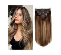 Uso quotidiano, extension per capelli umani, senza cuciture, invisibili, lisci, 8 pezzi, doppio colpo, marrone scuro, evidenziato, marrone castano, 40,6-66 cm, 120 g