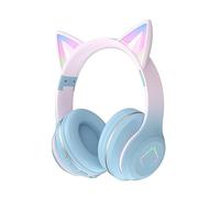 Usoun Cuffie Bluetooth cartone animato,con orecchie da gatto con luce a LED,slot per schede SD,jack audio da 3,5 mm,cuffie sovraurali pieghevoli,senza fili e cablate,per bambini,bambine (grigio blu)
