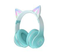 Usoun Cuffie Bluetooth cartone animato,con orecchie da gatto con luce a LED,slot per schede SD,jack audio da 3,5 mm,cuffie sovraurali pieghevoli,senza fili e cablate,per bambini,bambine (grigio verde)
