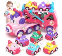 usrela Camion Macchinine 2 3 4 Anni, Bambini Giocattoli 7 in 1 con Suoni e Luci, Compleanno Regalo per Ragazze 1 2 3 Anni, Con 1 Veicoli Camion Trasporto Unicorno, 6 Veicoli Auto Unicorno