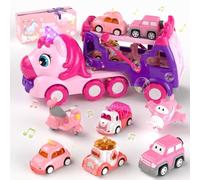 usrela Camion Macchinine per 2 3 4 Anni Ragazze, 7 in 1 Camion Giocattolo per 1+ 2+ Anni Bambina, Regalo per Bambini 3-5 Anni Ragazze, Macchinine con Suoni e Luci