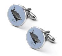 USS Enterprise CV 6 WWII Aircraft Carrier Gemelli rotondi per camicia Business Wedding Party Festa del Papà Regalo, 2.0cm, Metallo, Nessuna pietra preziosa