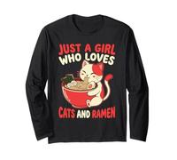 ust Una Ragazza Che AMA i Gatti e Il Gatto Ramen Kawaii Che Mangia Noodle Maglia a Manica