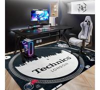 USTIDE Tappeto bianco con CD, per camera da letto, camera da letto, camera da letto, sala sport, antiscivolo, lavabile, grande, stile vintage rock punk, stampa di dischi 3D, 120 x 180 cm