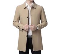 USTZFTBCL Affari Casual Trench Cappotti Uomini Turn-Down Collare Tinta unita Lungo Mens Giacca A Vento Vestiti Uomini, cachi, M