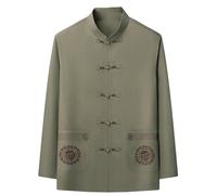 USTZFTB amicia a maniche lunghe in poliestere da uomo con tasca stile cinese tempo libero, cachi, M