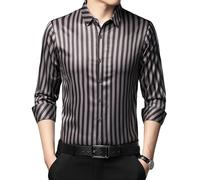 USTZFTBCL Mens Business Stripe Camicia Primavera/Autunno Manica Lunga Collare Bottone Casual Allentato Stile Coreano Top, C018 kaki, M