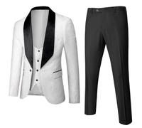 USTZFTBCL Tuta da uomo slim fit, 3 pezzi, con collo sciallato, un bottone, per matrimonio, matrimonio, banchetto, bianco, M