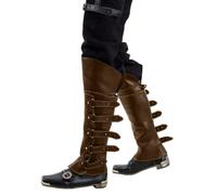 USUWE Vintage Medievale Viking Leg Guards PU Leather Leg Cover Alta Barrel Cintura Fibbia di Cuoio Armor Leg Guards Regolabile(caffè,Taglia Unica)