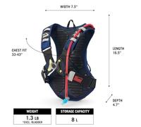 USWE Moto Hydro - Zaino con sacca d'acqua, zaino di fascia alta, senza rimbalzi, per moto enduro e fuoristrada (8L, nero grigio)