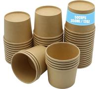 USYSGT 50 bicchieri usa e getta in cartone kraft, 350 ml, resistenti e impermeabili, ideali per bevande rinfrescanti, caffè, espresso, degustazione (12 once)