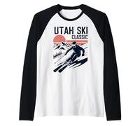Utah Ski Classic Vintage Sci Amante Sci Tramonto Grafica retrò Maglia con Maniche Raglan