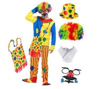 Utaomld Costume da clown per adulti, con parrucca, cappello, borsa, occhiali, Halloween, uomo, donna, cosplay, tuta (patata)