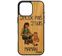 utaupia Cover in silicone per iPhone 16 Pro Max in legno j'peux Pas je suis Maman antichoc Etui Texte Mere Rigida Umorismo Arancione Bambino Disegno