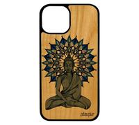 utaupia Cover per iPhone 13 Mini Legno Silicone Buddha Rosone Zen Nepal Oro Gomma Stencil Personalizzato Mandala Blu Made in France
