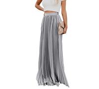 utcoco Elegante Maxi Gonna a Vita Alta Pieghettata Chiffon gonne Lunghe per Le Donne, Grigio, XL