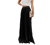 utcoco Elegante Maxi Gonna a Vita Alta Pieghettata Chiffon gonne Lunghe per Le Donne, Nero, L