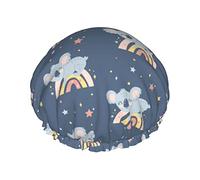 сute Koala Sleeping On A Rainbow Isolated Сute Frog Gorros de ducha para mujer Gorro de baño de ducha impermeable reutilizable Gorro de baño de ducha doble elástico con forro de Peva suave y cómodo Go