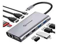 UtechSmart 11 in 1 Hub USB C Docking Station Triplo Schermo con 2 HDMI, VGA, Porta USB-C PD 3.0, Lettore Schede SD/TF, 4 Porte USB, Compatibile con MacBook e Laptop USB-C