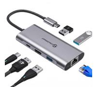 UtechSmart 6 in 1 Hub USB C, 4K HDMI Adattatore USB C con 1000M Ethernet, Power Delivery, 3 Porte USB 3.0 compatibili con MacBook Air, Chromecast e dispositivi USB-C