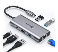 UtechSmart 6 in 1 Hub USB C, 4K HDMI Adattatore USB C con 1000M Ethernet, Power Delivery, 3 Porte USB 3.0 compatibili con MacBook Air, Chromecast e dispositivi USB-C