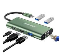 UtechSmart - Hub USB C 6 in 1, adattatore da USB C a HDMI con Ethernet da 1000m, porta di ricarica PD 100W, 3 porte USB 3.0, compatibile per MacBook Pro, Chromebook e dispositivi USB C (verde)