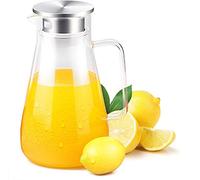 Uten 1.5 litri 51 Once caraffa vetro con Manico In Cristallo E Coperchio In Acciaio Inossidabile, Per adatto per latte, vino rosso, acqua fredda, succhi di frutta, caffè caldo, bevande ghiacciate