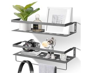 Uten 2 Pezzi Mensole da Muro Metallo, 40CM Lungo Mensole da Parete con Portasciugamani, Design Moderne, Per Cameretta Cucina Salotto Bagno (Grigio)