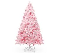 Uten Albero di Natale artificiale rosa, abete artificiale a forma di fiocco di neve da 210 cm, con 1200 punte di rami e supporto pieghevole, per decorazioni natalizie da interno ed esterno